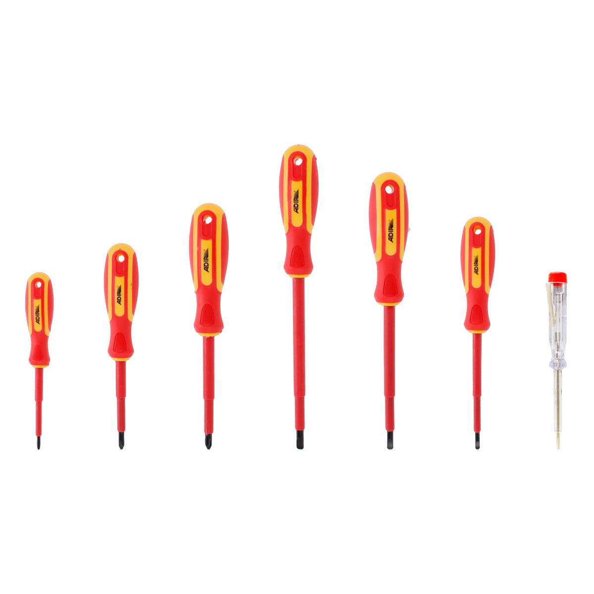 Juego de 6 desarmadores dieléctricos y probador de voltaje 11521 Adir