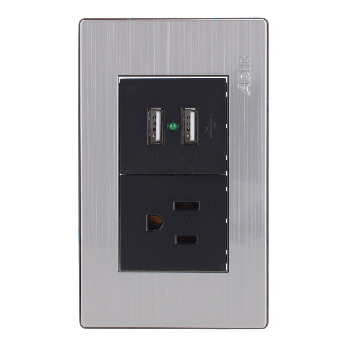 Placa con 1 contacto1 aterrizado y 2 puertos USB Mayorca 9822 Adir