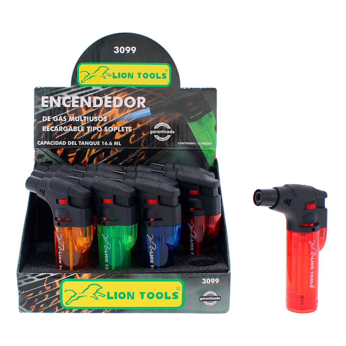Caja de encendedores de gas tipo soplete recargables 3099 Lion Tools