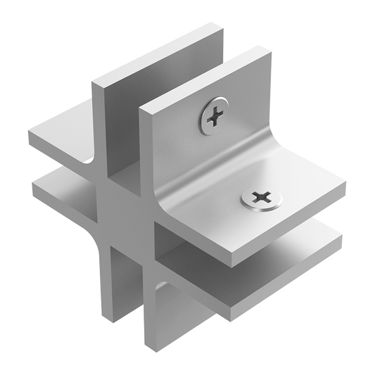 Conector para vidrio cruz con opresores Herralum