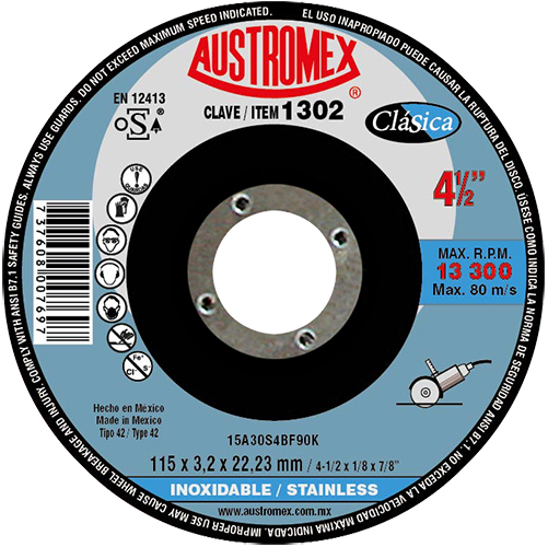 Disco para corte de acero inoxidable 4-1/2 Pulg 1302 Austromex