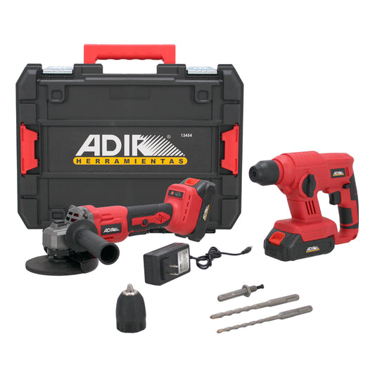 Kit inalámbrico de rotomartillo SDS PLUS y esmeriladora 21 V 13454 Adir