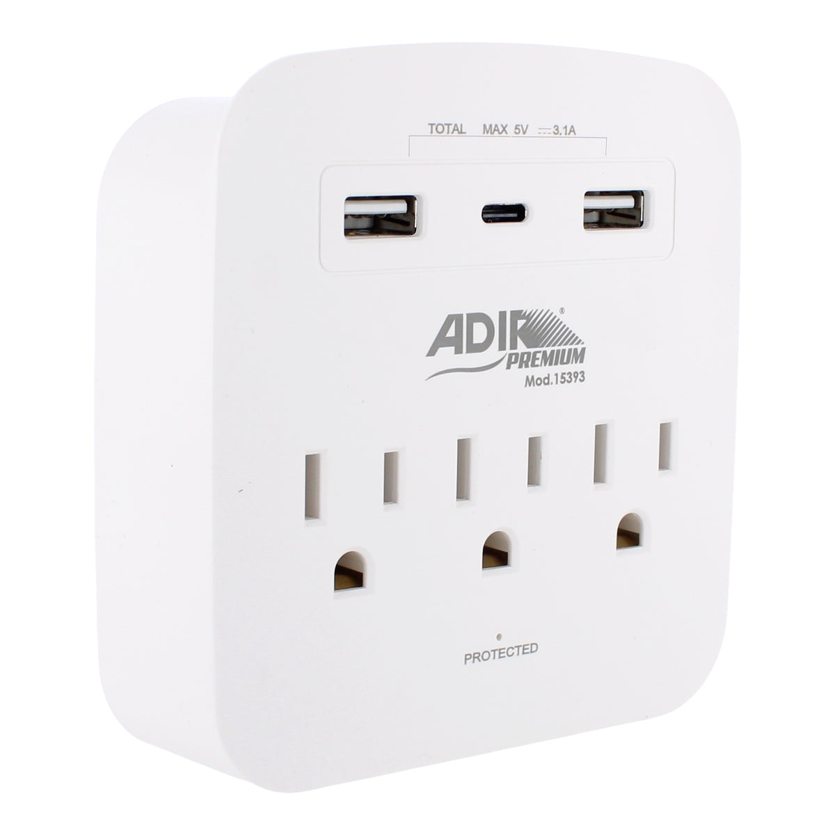 Derivador de pared de tres tomas con supresor de picos 490 J 15393 Adir