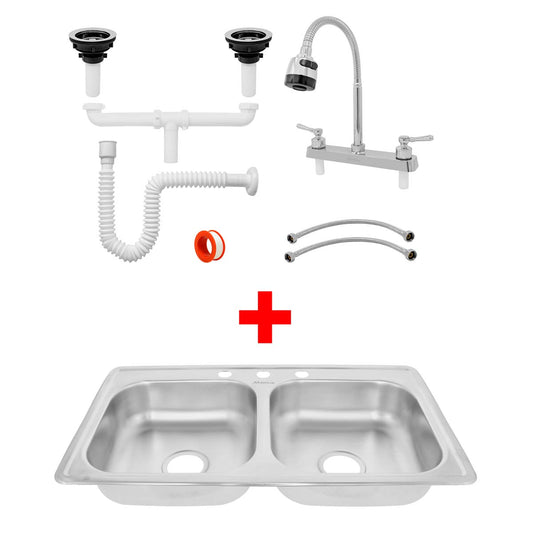 Kit de tarja de  empotrar tina doble con accesorios 16075 Maxflu