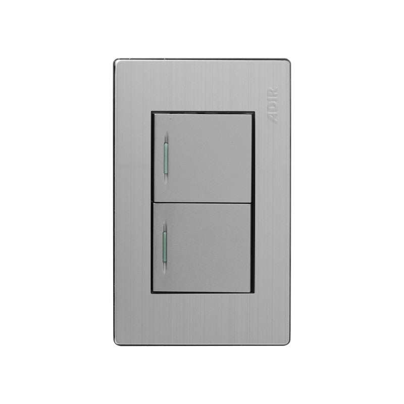 Placa con 2 apagadores sencillos con reflejante acero inoxidable 4671 Adir