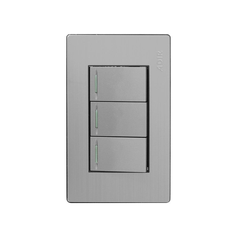 Placa con 3 apagadores sencillos y reflejante acero inoxidable 4672 Adir