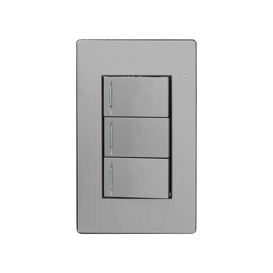 Placa con 3 apagadores sencillos y reflejante acero inoxidable 4672 Adir