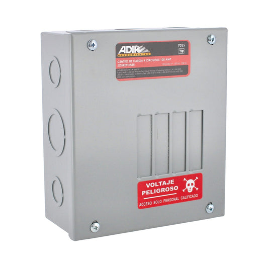Centro de carga de 4 unidades 100 Amp de sobreponer 7055 Adir
