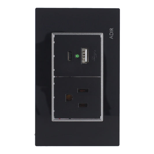 Placa con 1 contacto1 aterrizado y 2 puertos USB Tiffany Cristal 9795 Adir