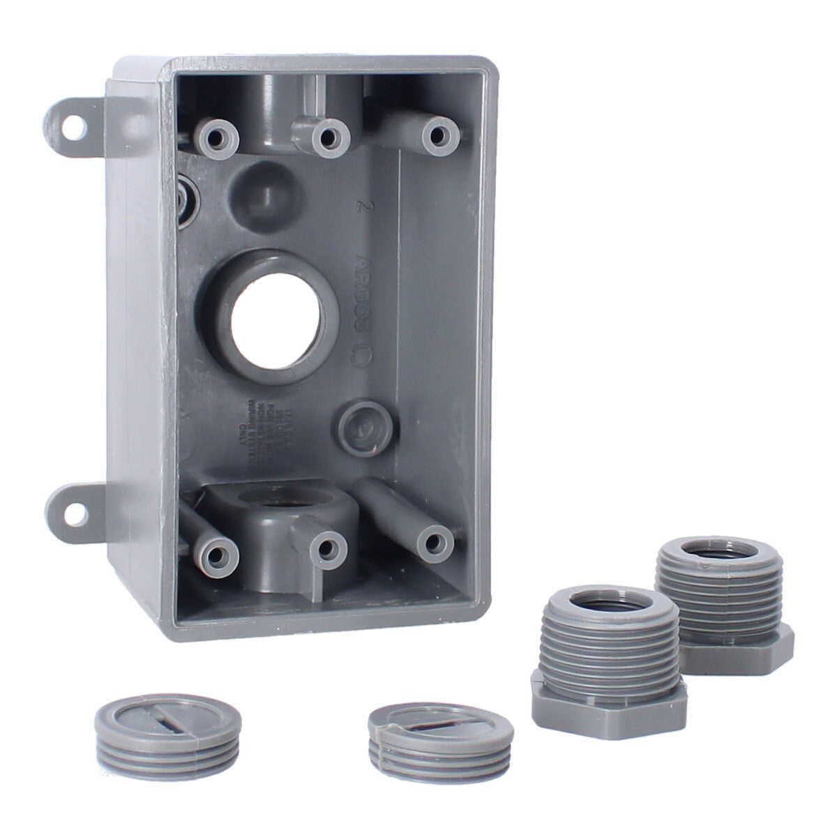 Caja rectangular no metálica gris 3 orificios roscados 1/2" o 3/4" CAPR719G ARGOS