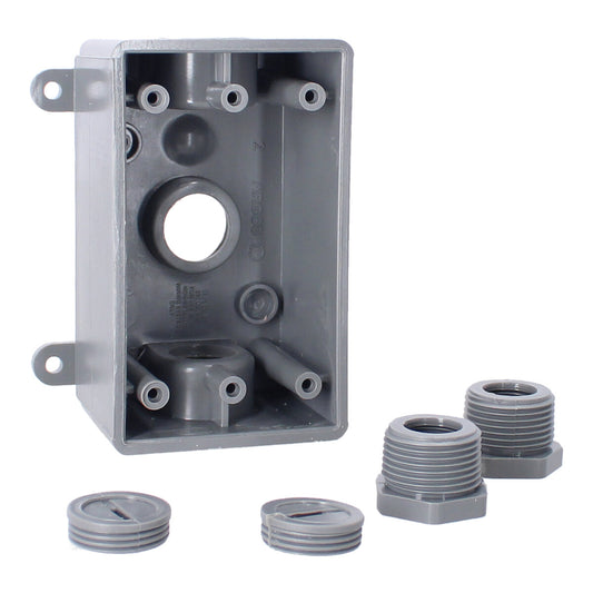 Caja rectangular no metálica gris 3 orificios roscados 1/2" o 3/4" CAPR719G ARGOS