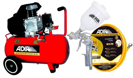Combo Compresora Pistola y manguera 50L AD-204 Adir