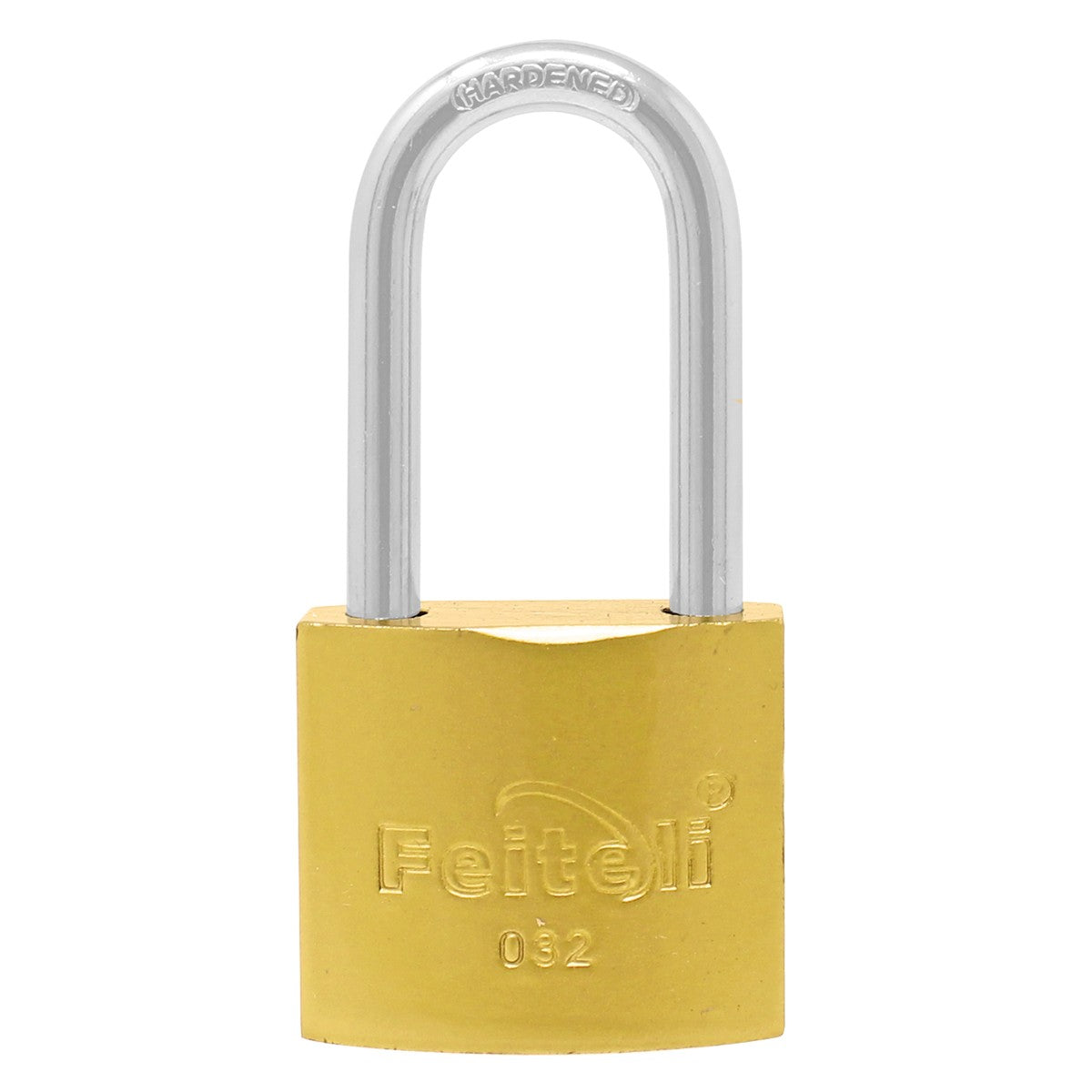 Candado de hierro gancho largo dorado E4L 32 mm Feiteli