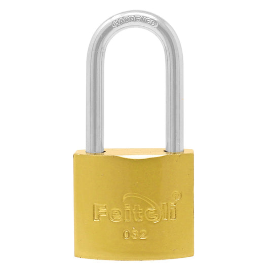 Candado de hierro gancho largo dorado E4L 32 mm Feiteli