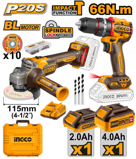 Combo Rotomartillo + Miniesmeriladora 4 1/2” 20V UCKLI20273 Ingco