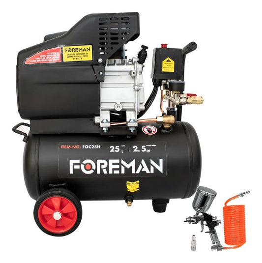 Compresora 2.5 HP 25 Lt FOC25H con Pistola y Manguera Foreman