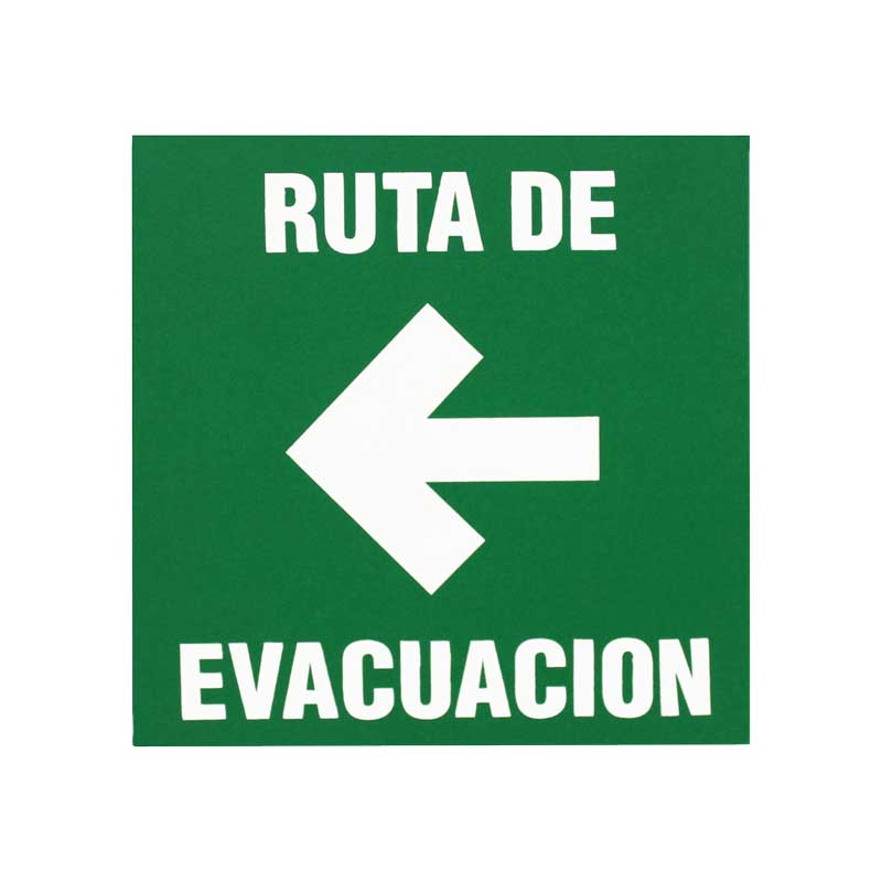 Letrero Ruta de Evacuación izquierda 18 x 18 cm fotoluminiscente