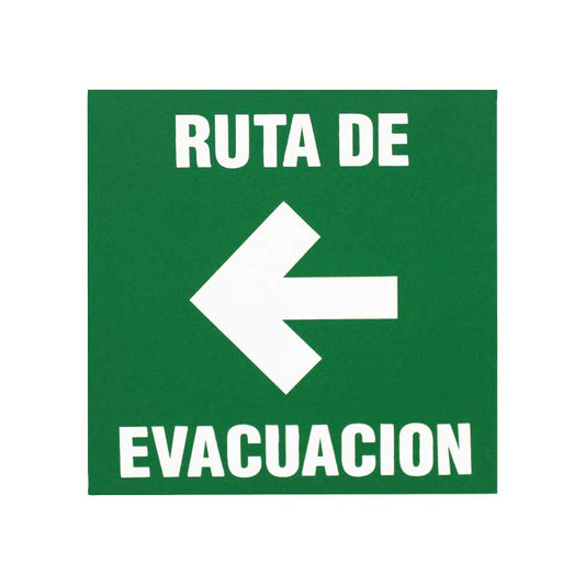 Letrero Ruta de Evacuación izquierda 18 x 18 cm fotoluminiscente