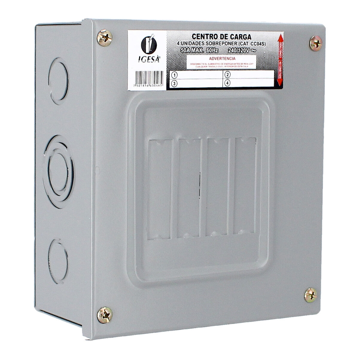 Centro de carga de 4 unidades 50 Amp de sobreponer CC04S IGESA
