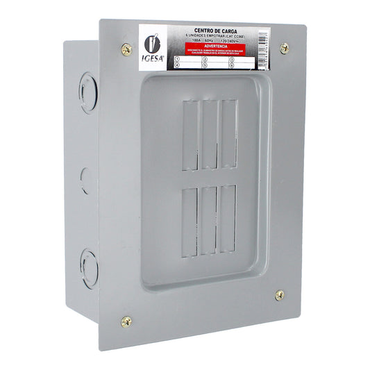 Centro de carga de 6 unidades 100 Amp empotrable CC06E IGESA