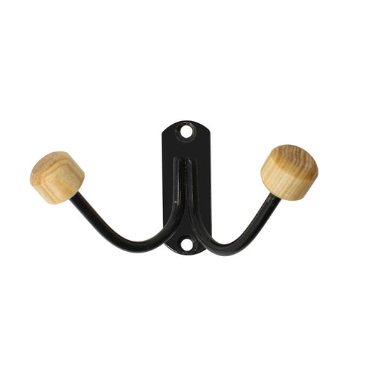 Perchero doble horizontal con puntas de madera negro