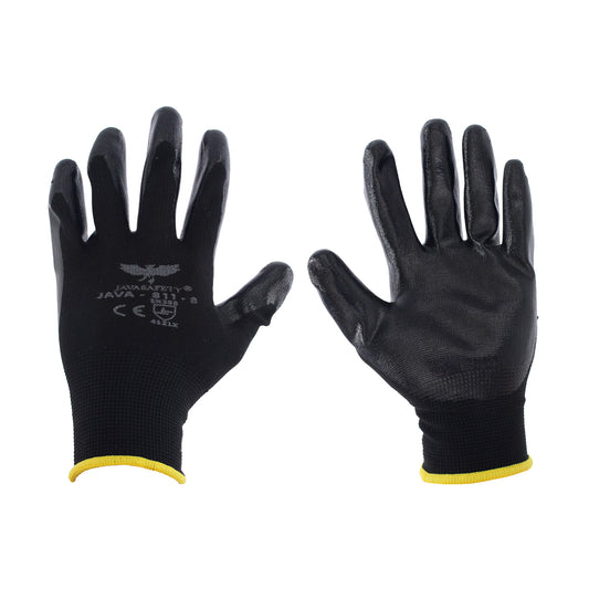 Guante de nylon negro con nitrilo sólido 811-8 JAVASAFETY
