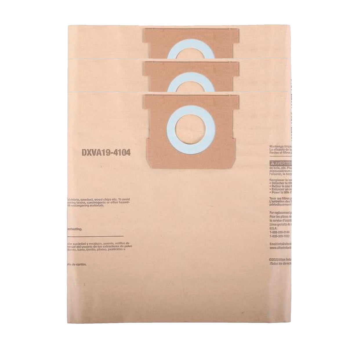 Bolsa de filtro de polvo desechable para aspiradora 3 piezas DXVA19-4104 Dewalt