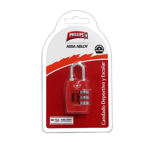 Candado de combinación rojo 3 digitos TSAP3 Phillips