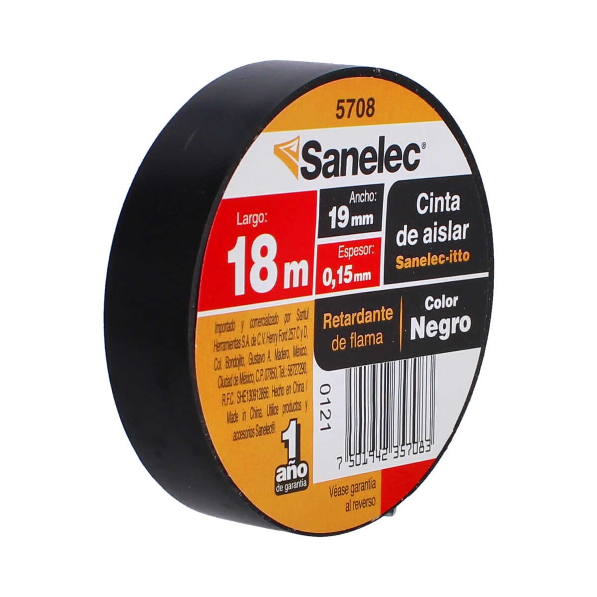 Cinta de aislar negra 19 mm x 18 metros 5708 Sanelec