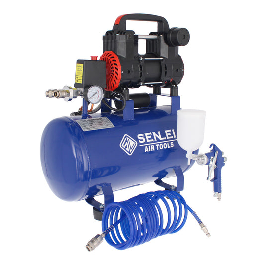 Kit de Compresor libre de aceite 850 W + pistola de gravedad + manguera de 5 metros OLF551 Senlei