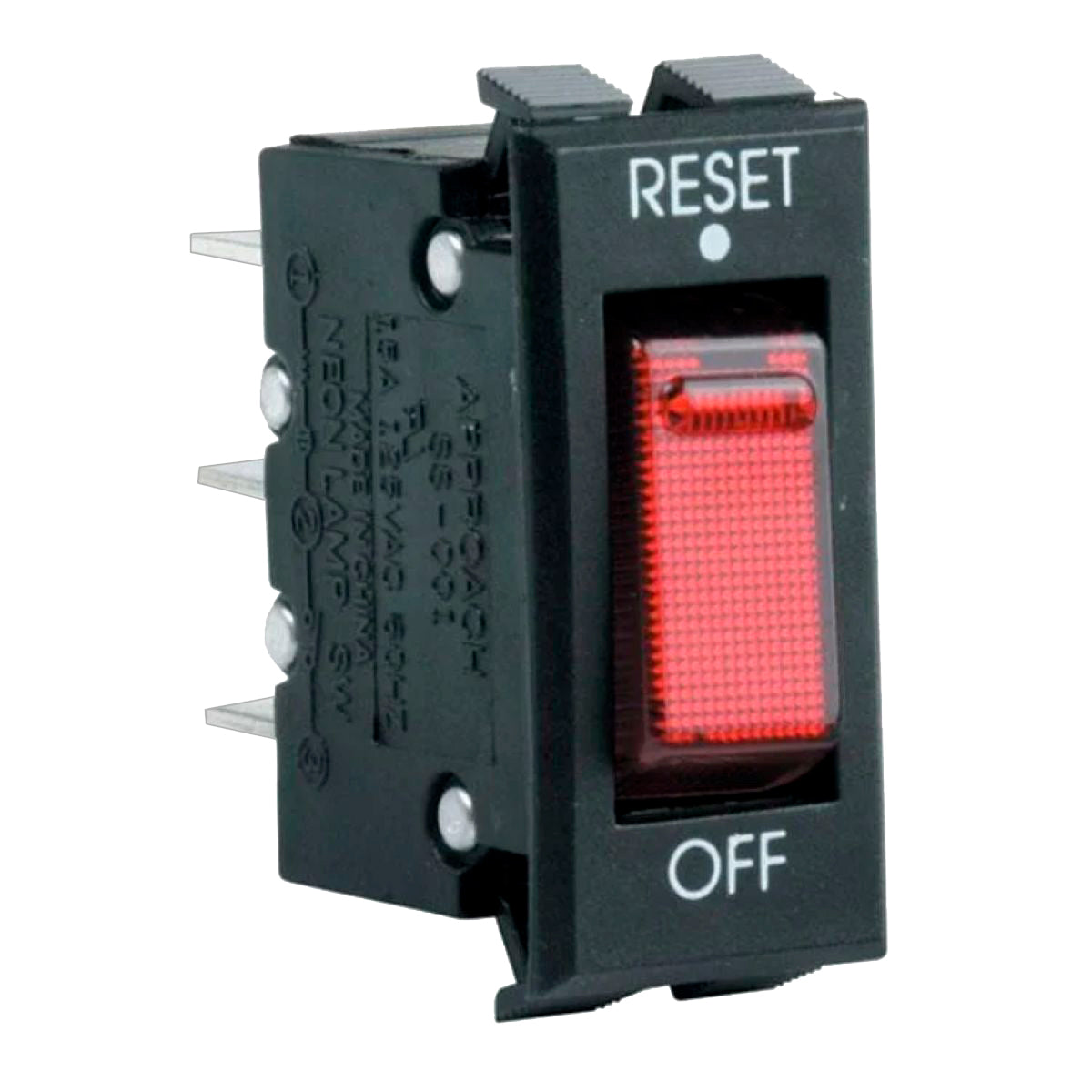 Switch de balancín, de 1 polo, 1 tiro, 2 posiciones (ON-OFF y reset), con piloto, 125 Vca BTS-14CI S