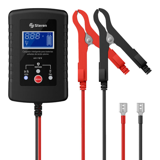 Cargador inteligente para baterías selladas de ácido plomo 6 Vcc / 12 Vcc, BR-510 Steren